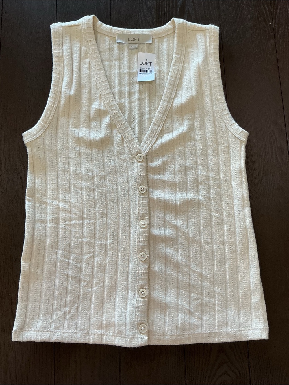 LOFT Beige Ribbed V-Neck Button-Front Sweater Vest